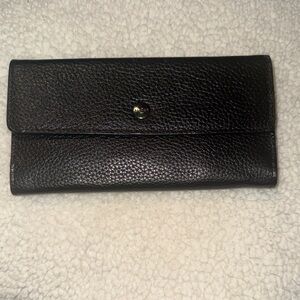 Lodis Corsica Ava trifold wallet black leather  with gold snap 4x7.5